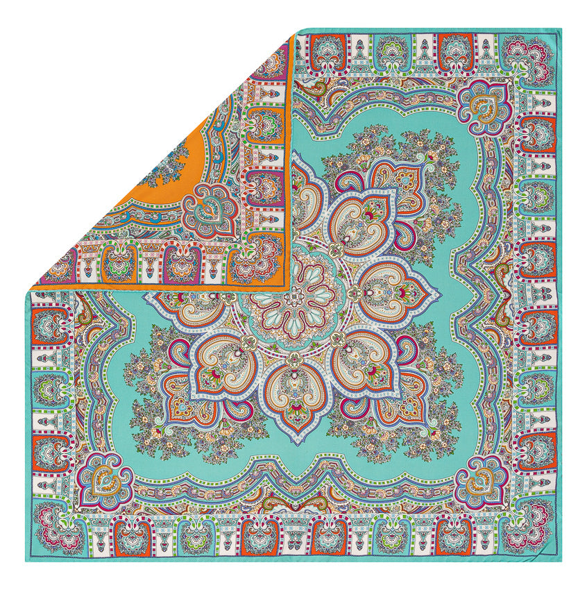 Seidentuch in der Farbe Aqua - Terracotta